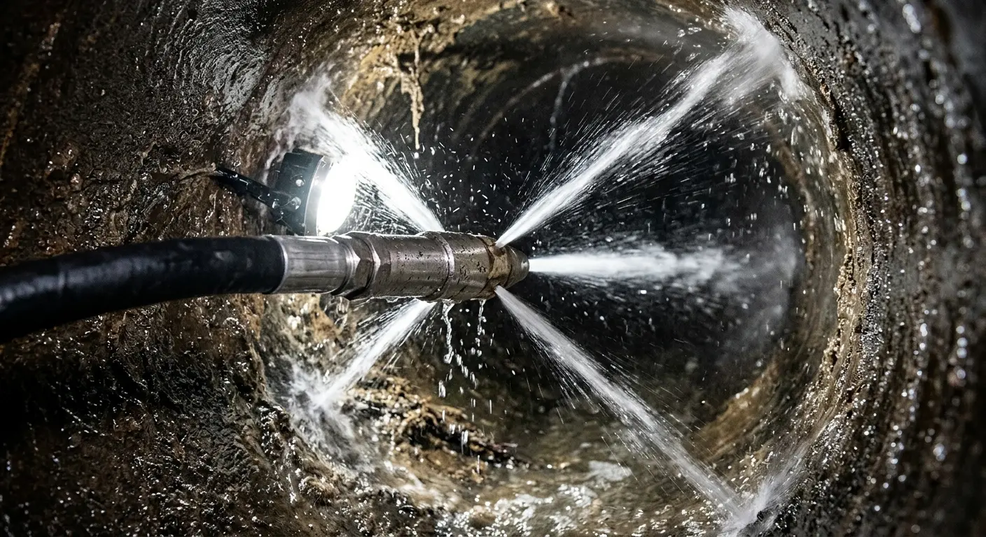 High-pressure hydro jetting nozzle cleaning sewer pipe for Trenchless Sewer Repair in Kaiminani